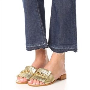 Kate Spade Brie Gold Metallic Slides Chain Detail
